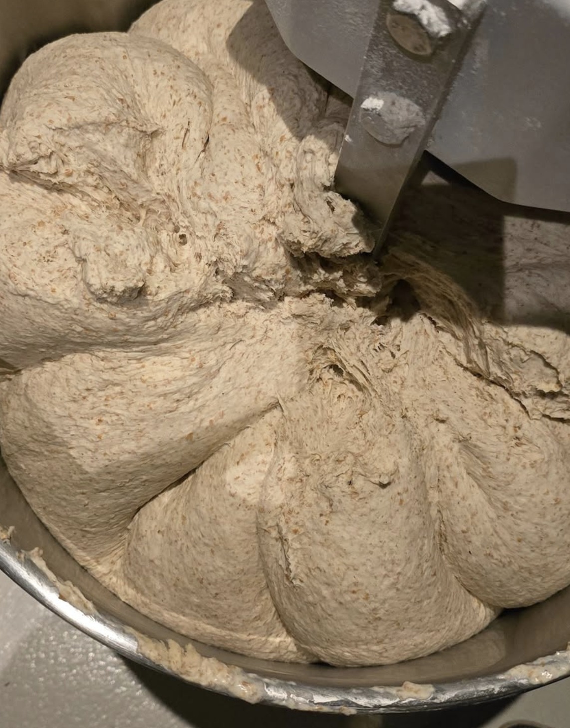 Masa integral amasándose en la amasadora